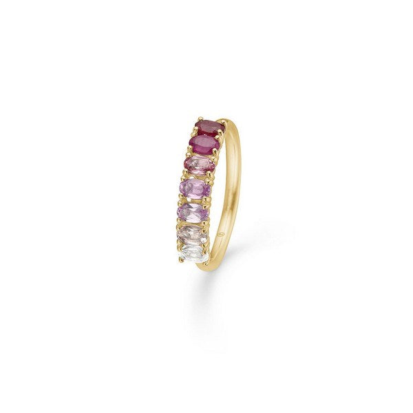 Poetry Ruby ring i 14 karat guld fra Mads Z med rubin, pink safir, pink turmalin, pink morganit og hvid topas.
