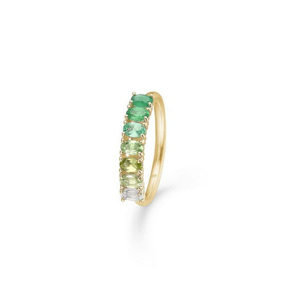Poetry Emerald ring i 14 karat guld fra Mads Z med smaragder, peridot, tsavorit og hvid topas.