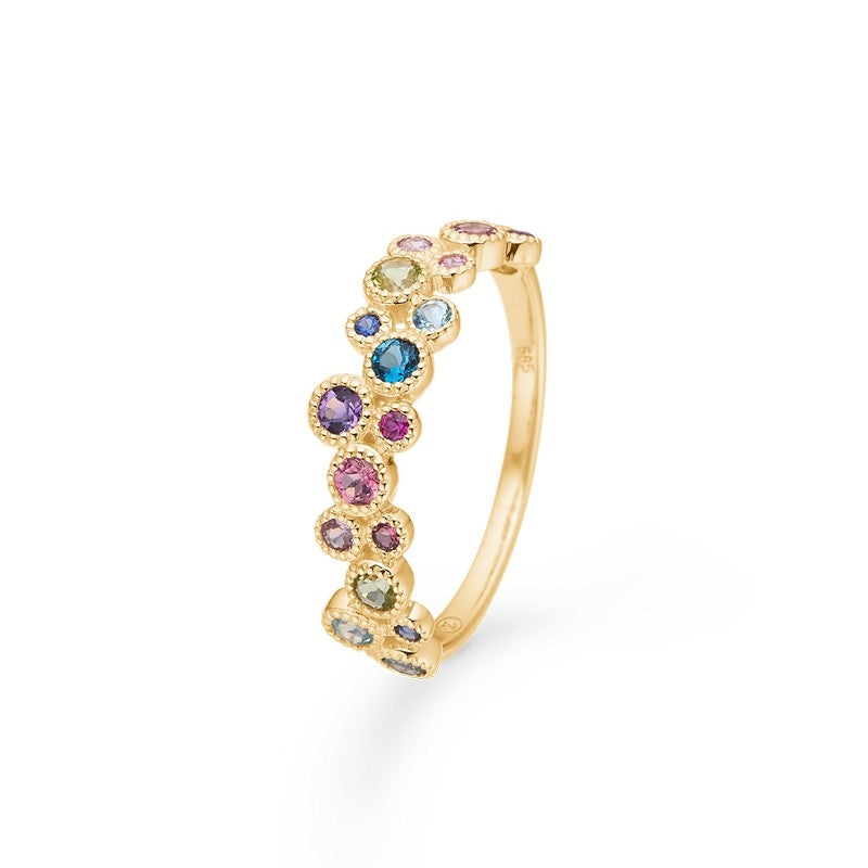 Luxury Rainbow Petite ring i 14 kt guld fra Mads Z med flerfarvede ædelsten
