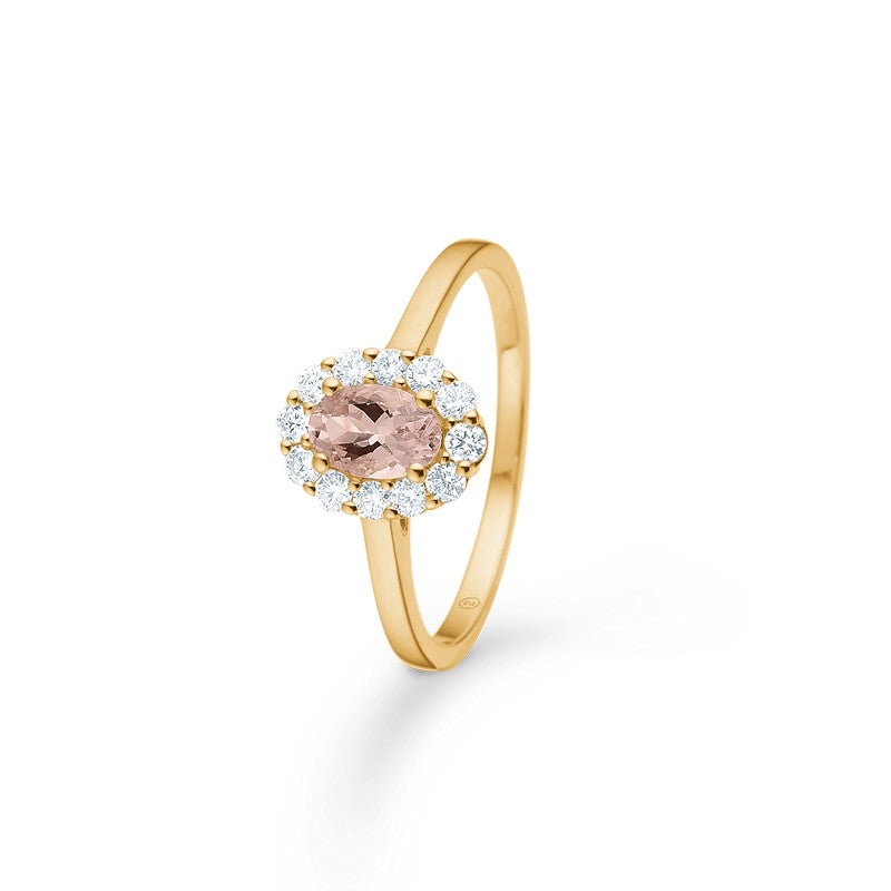 Mads Z Pastello Elegante ring i 14 karat guld med oval morganit og 0,25 ct diamanter.