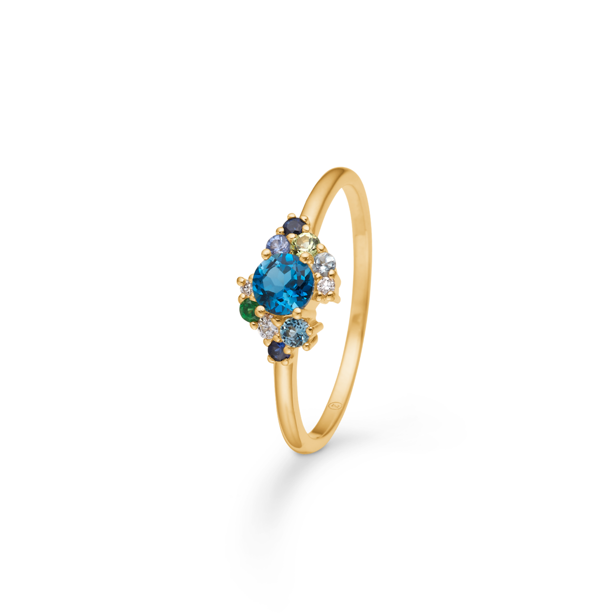Mads Z four seasons winter petite ring i 14 karat guld med blå og grønne ædelsten samt diamanter.