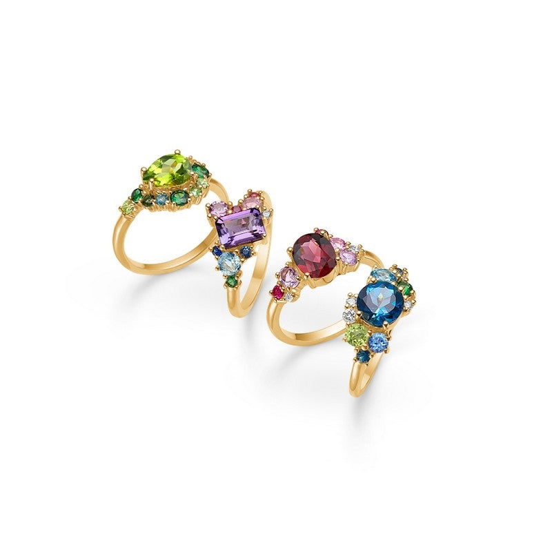 Four Seasons Summer ring i 14 kt guld med farvede ædelsten og 0,08 ct diamanter fra Mads Z