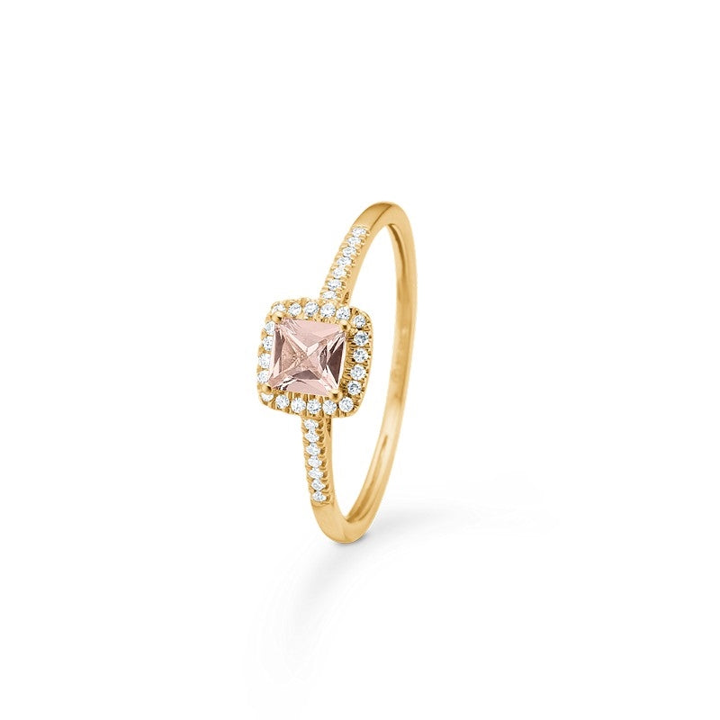 Blush n' Blue ring i 14 karat guld med firkantet rosa morganit og diamant fra Mads Z Gold Label.