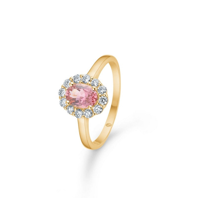 Portofino ring i 14 kt guld med pink topas og diamanter i roset fra Mads Z.