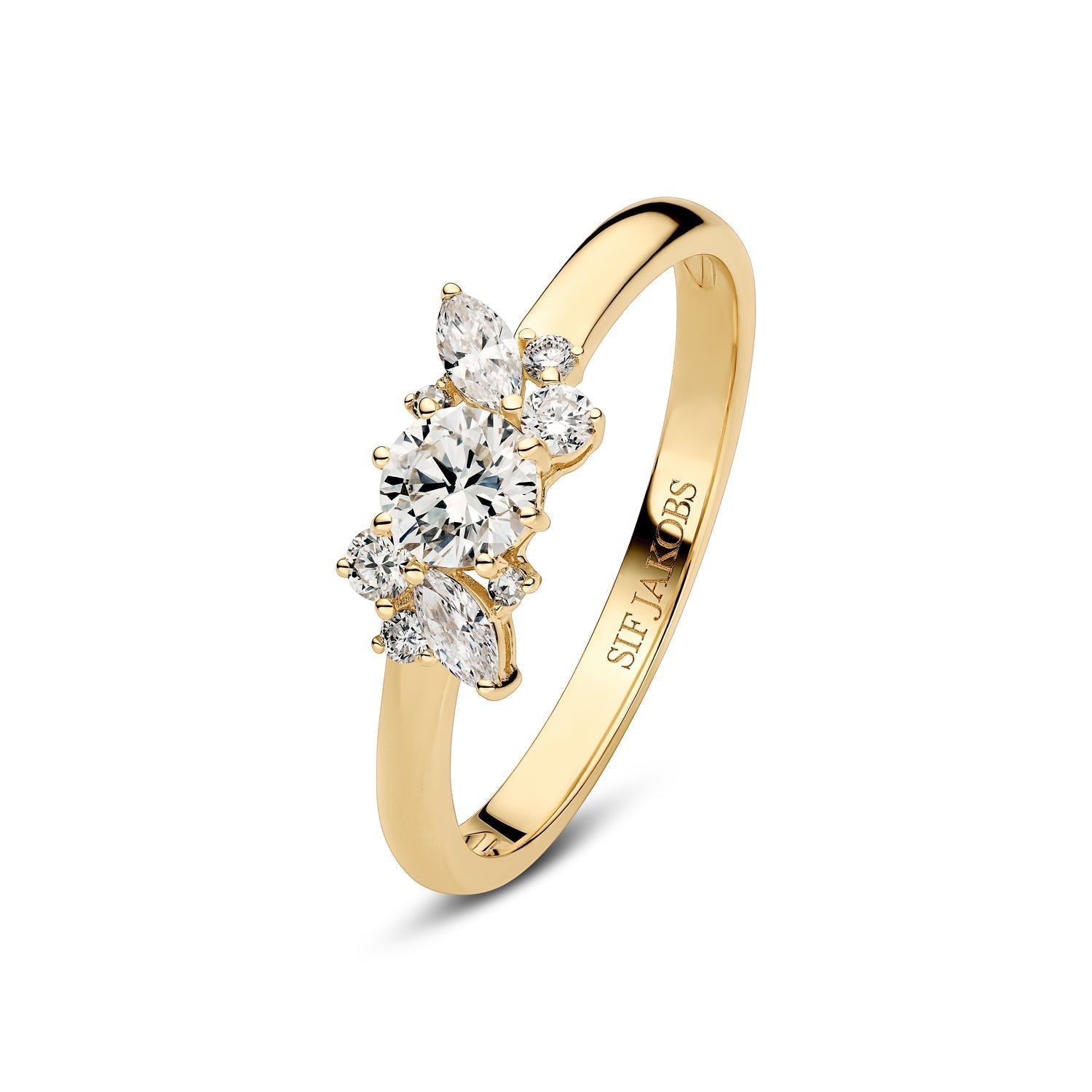Lovere diamantring fra Sif Jakobs Jewellery i 14 karat guld med 0,58 ct lab-grown diamanter i rund og marquise slipning.