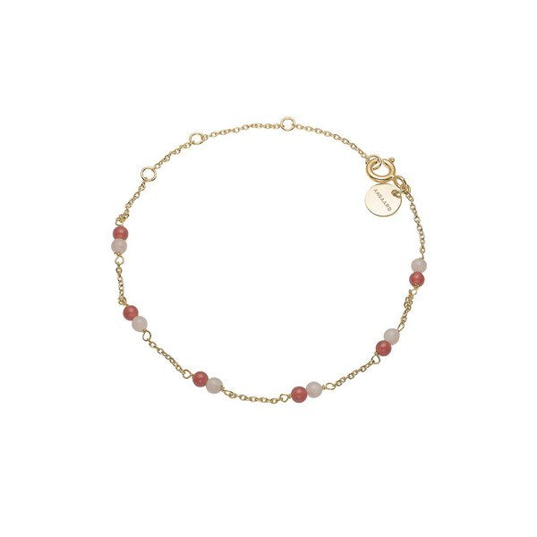 Aagaard armbånd i forgyldt sølv med rød agat og pink månesten