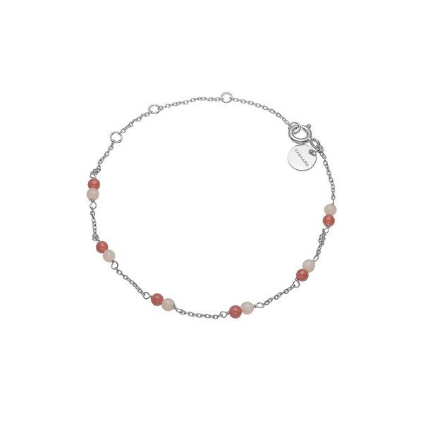 Aagaard armbånd i 925 sterlingsølv med røde agatsten og pink månesten.
