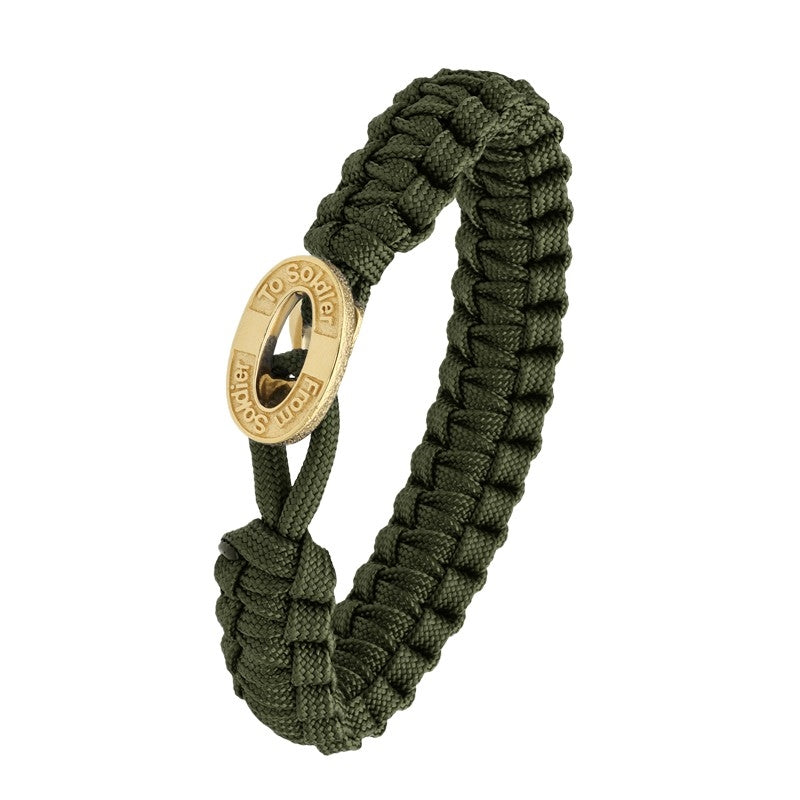 From Soldier To Soldier armbånd i armygrøn faldskærmsline med oval forgyldt lås 19–23 cm