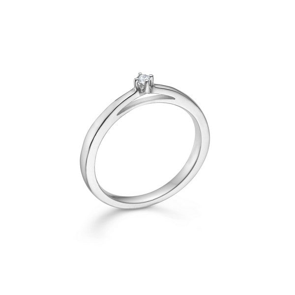 Crown ring i 14 karat hvidguld fra Mads Z med 0,04 ct solitaire diamant og fire grabber.