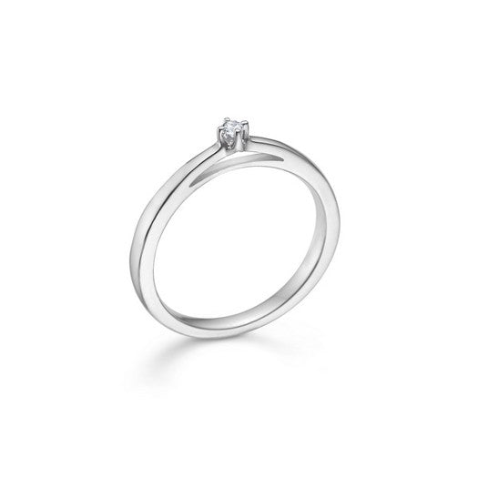 Crown ring i 14 karat hvidguld med 0,04 ct diamant