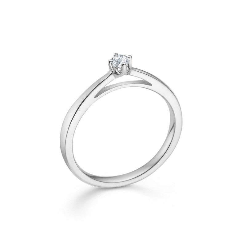 Crown ring i 14 karat hvidguld med 0,04 ct diamant