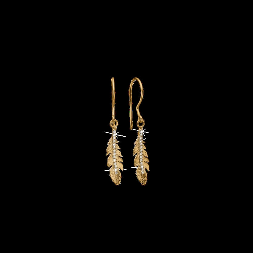 Aagaard øreringe i 8 kt guld med fjer og Cubic Zirconia