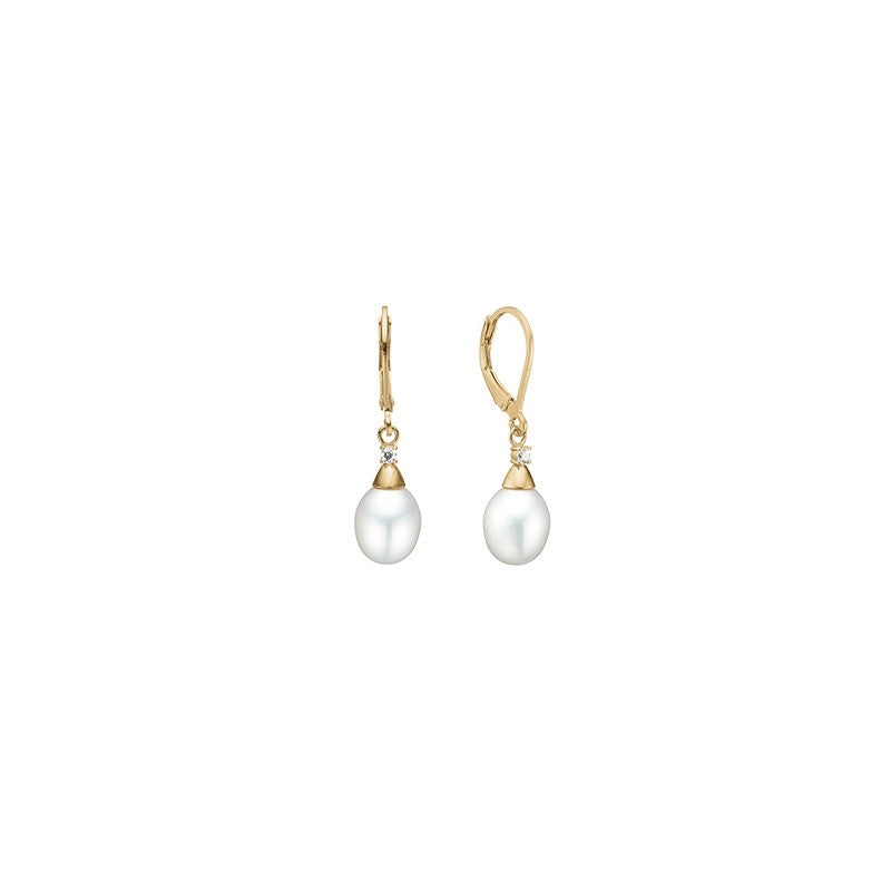 Aagaard ørehængere i 8 kt guld med perler og zirkonia, 32 mm