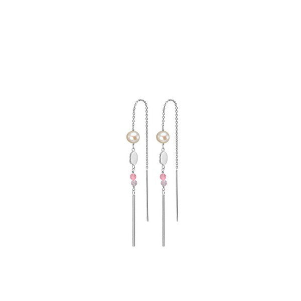 Aagaard ørekæder i sølv med pink og lilla sten samt hvide perler