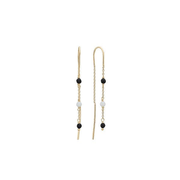 Aagaard ørekæder i forgyldt sølv med sort onyx og grøn amazonit