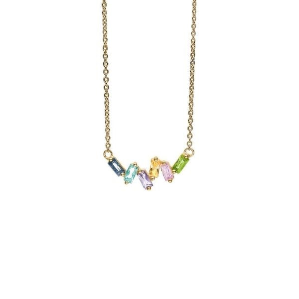 Aagaard halskæde med baguetteformede multisten i forgyldt sølv 45 cm