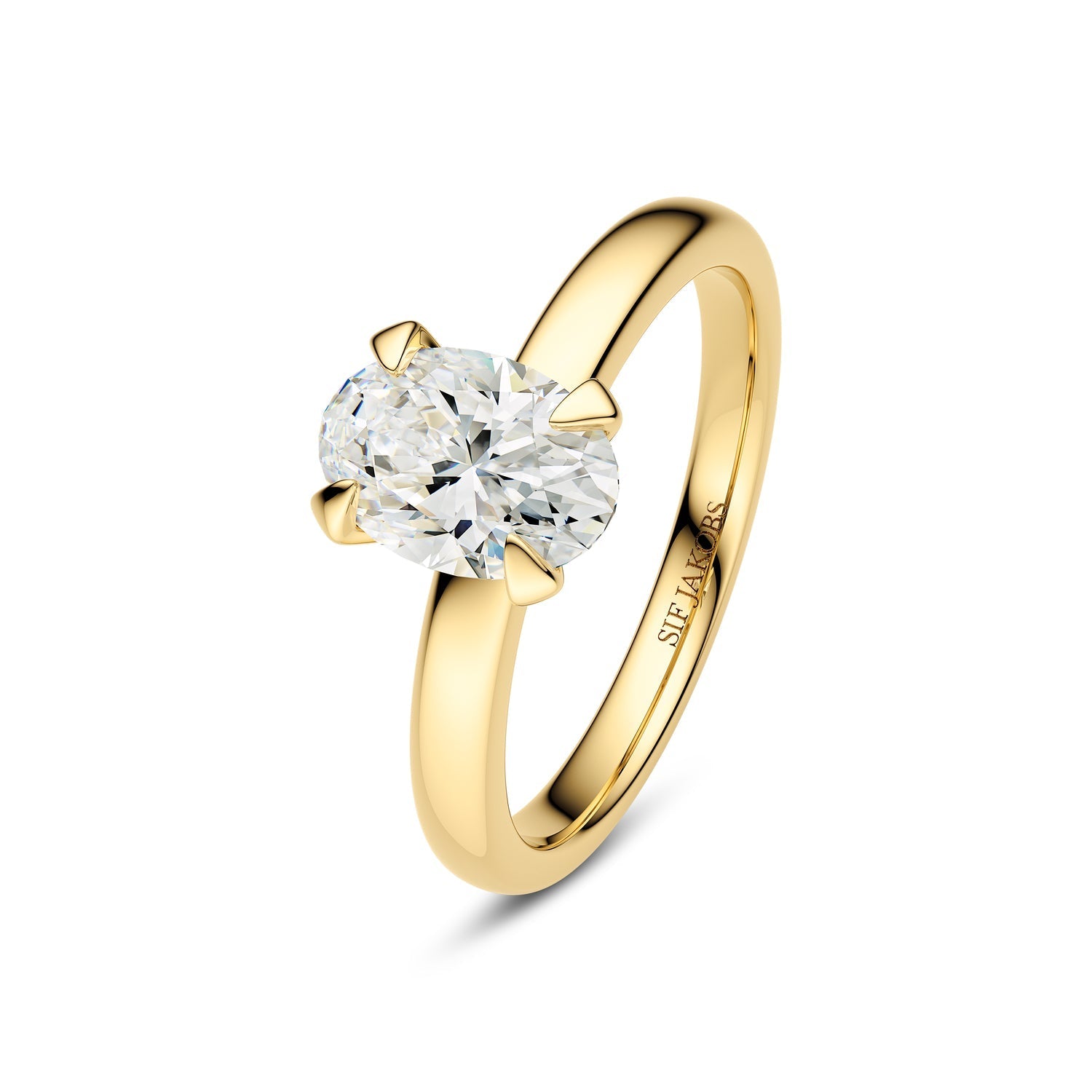 Grace ovale solitaire diamantring fra Sif Jakobs Jewellery i 14 karat guld med oval lab-grown diamant.