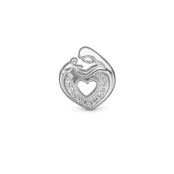 MOTHER & CHILD HEART sølvcharm med zirkonia fra Christina Jewelry & Watches i 925 sterlingsølv – hjerteformet design.