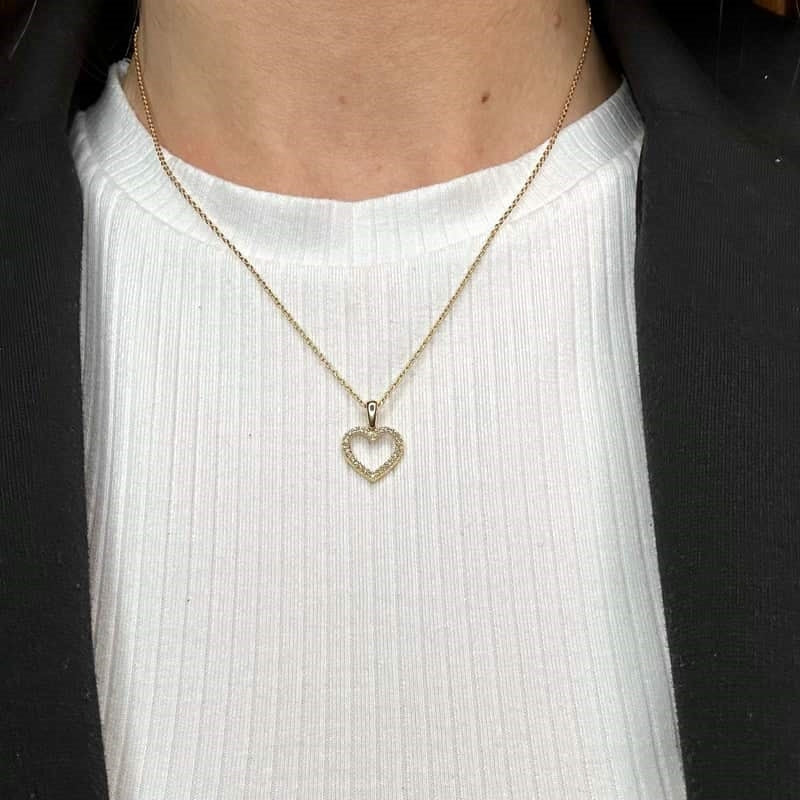 Siersbøl hjertevedhæng i 14 kt guld med 0,09 ct diamanter og forgyldt sølvkæde 42+3 cm