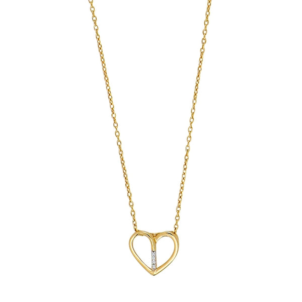 Siersbøl hjertevedhæng i 14 karat guld med 5 diamanter (0,010 ct) og forgyldt kæde.