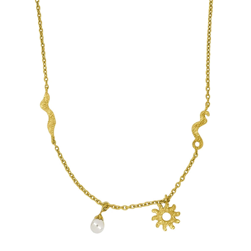 SPACE52 halskæde fra Nordahl Andersen i 18 kt forgyldt sølv med solvedhæng og ferskvandsperle.