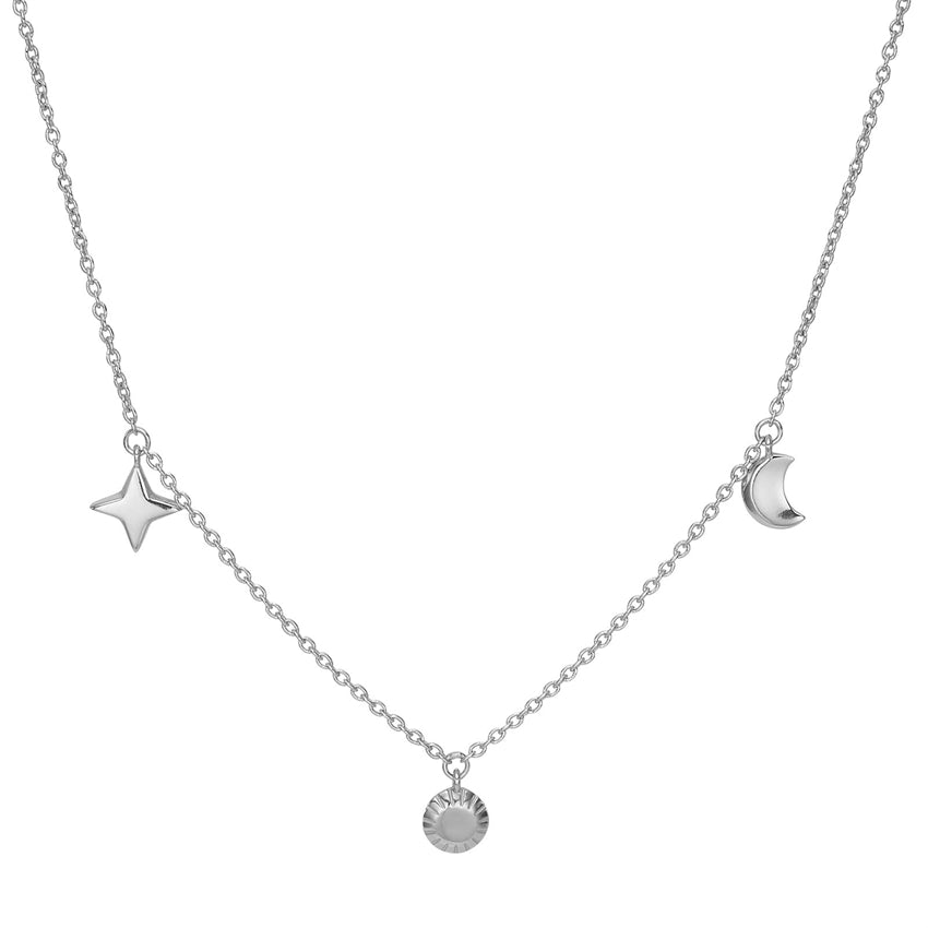 UNIVERSE52 halskæde i rhodineret sølv med måne, sol og stjerne fra Nordahl Andersen 42+3 cm