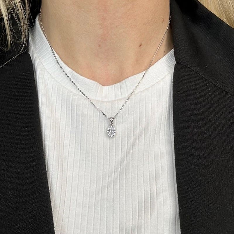 Siersbøl rundt vedhæng i rhodineret sølv med zirkonia 42+3 cm