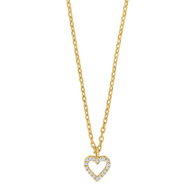 JoanliNor halskæde i forgyldt sølv med 8 mm hjertevedhæng 42+3 cm