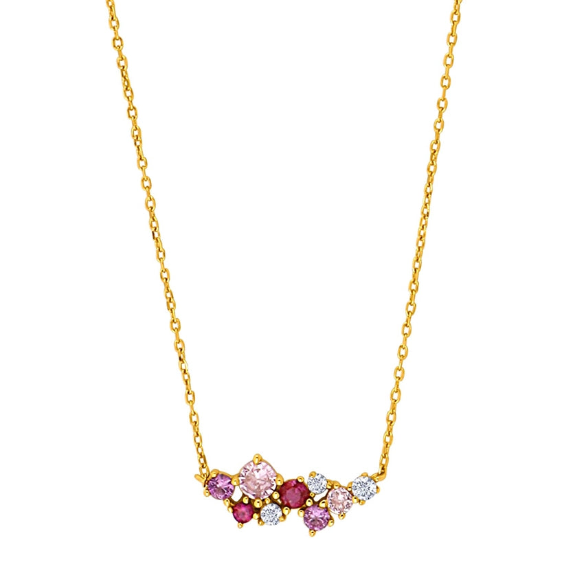 NADINENOR halskæde i forgyldt sølv med lyserøde og hvide zirkonia – JoanliNor