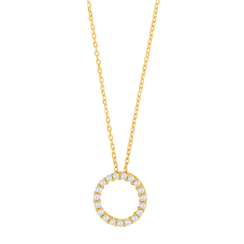 OBINOR halskæde i forgyldt sølv fra JoanliNor med cirkelvedhæng og zirkonia (14 mm)