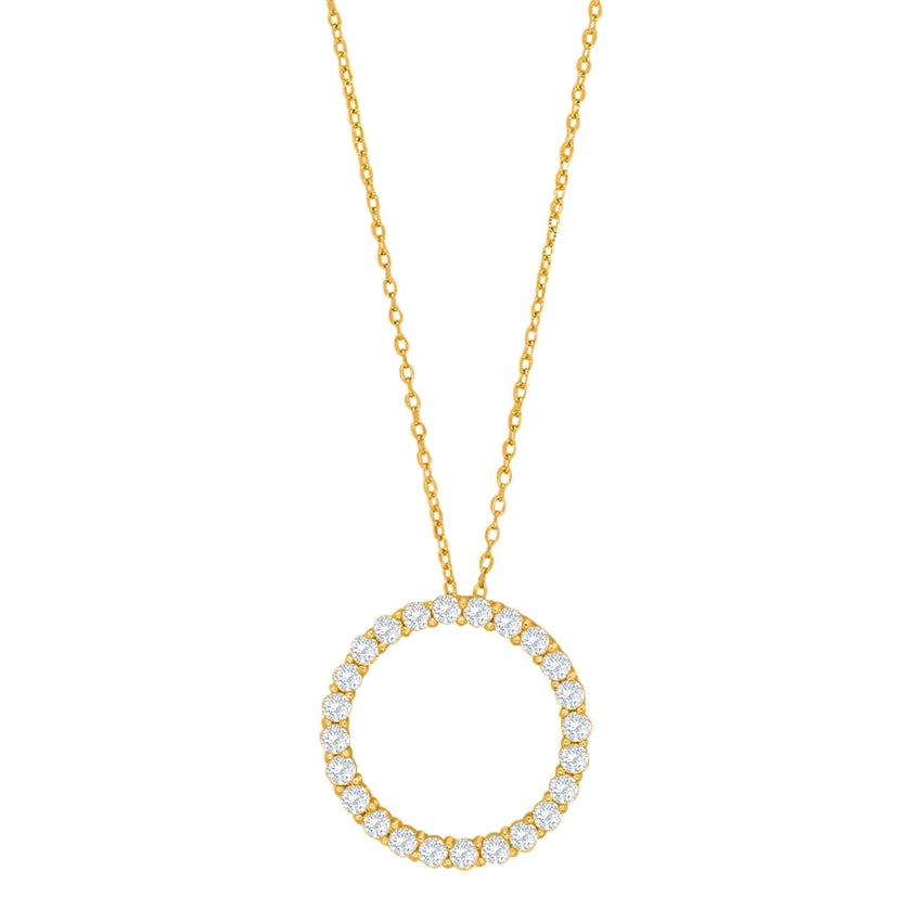 OBINOR halskæde i forgyldt sølv fra JoanliNor med cirkelvedhæng og zirkonia (20 mm)