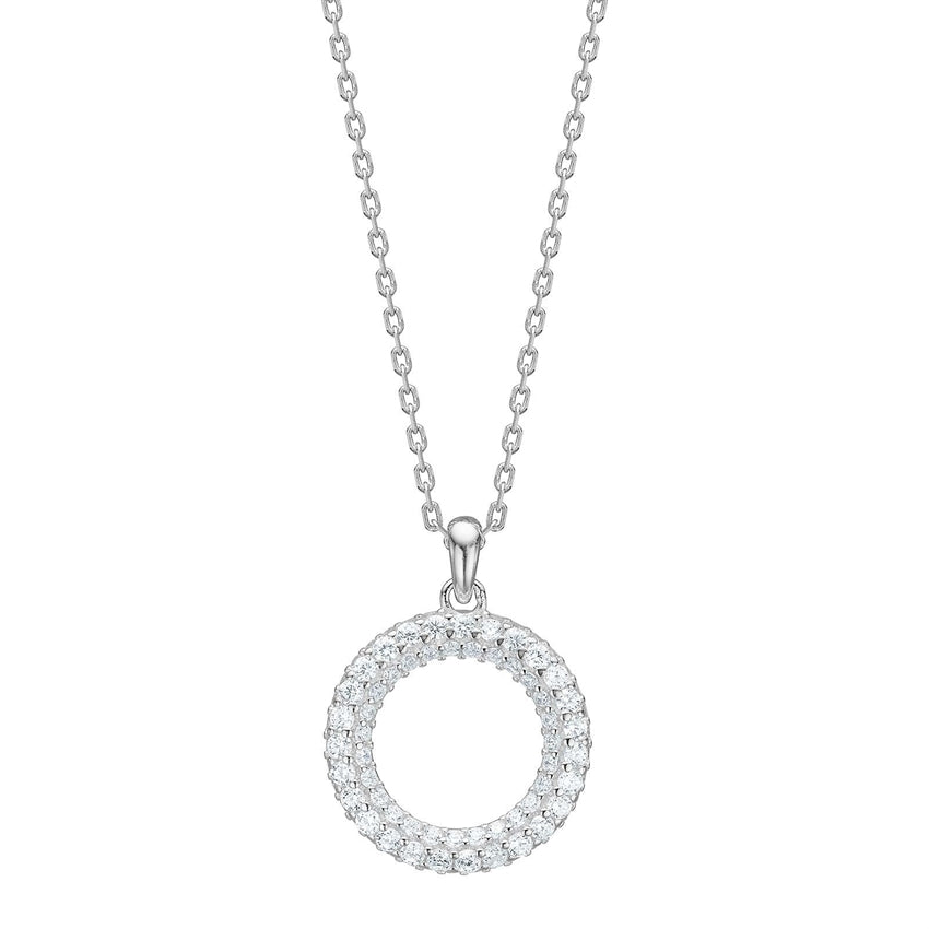 PaulaNor halskæde i 925 sterlingsølv med cirkelvedhæng og hvide zirkonia fra JoanliNor, 42+3 cm.