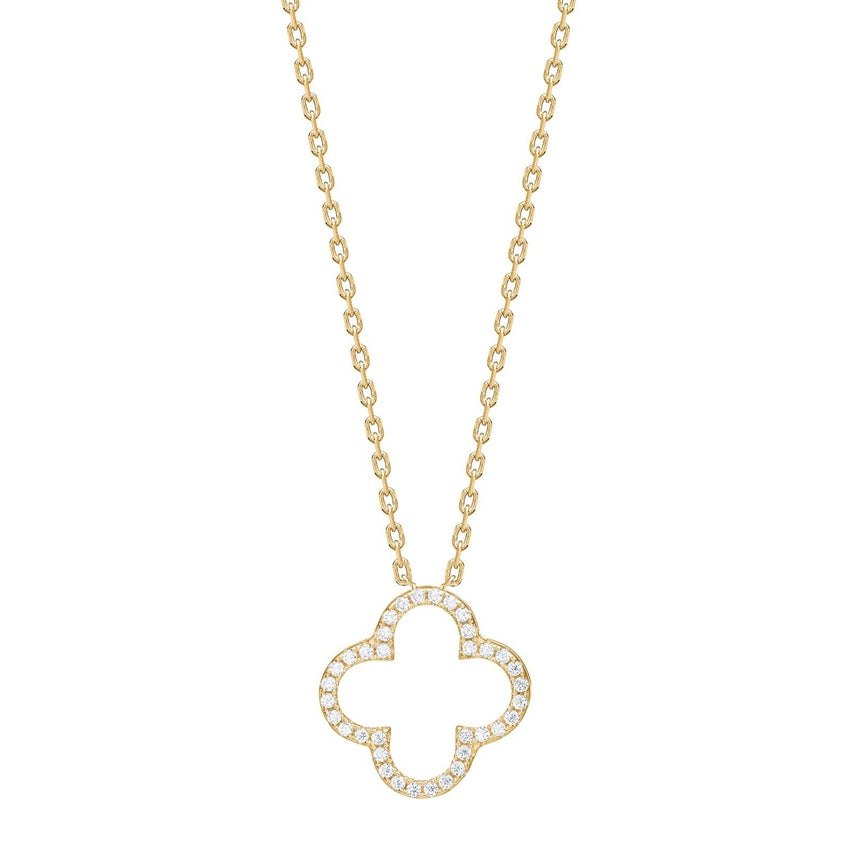 PamelaNor halskæde i 18 karat forgyldt sølv fra JoanliNor med firkløvervedhæng og hvide zirkonia 42+3 cm