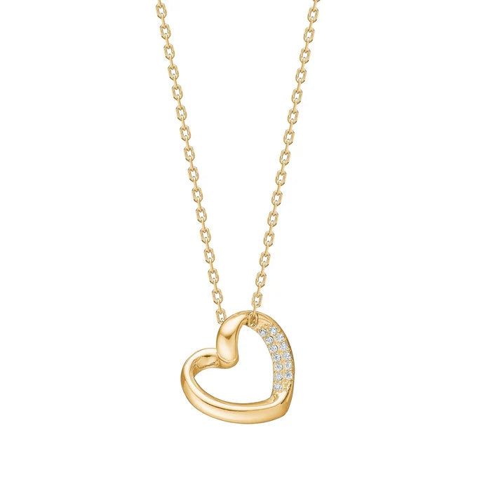 RIVERANOR hjerte halskæde fra JoanliNor i 18 karat forgyldt sølv med zirkonia 42–45 cm