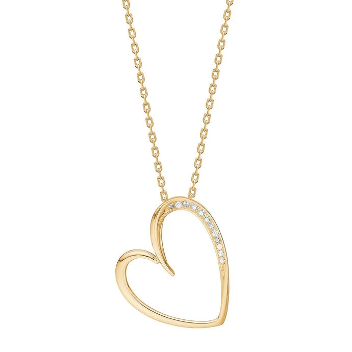 RIVERANOR stor hjerte halskæde fra JoanliNor i 18 karat forgyldt sølv med zirkonia 42–45 cm