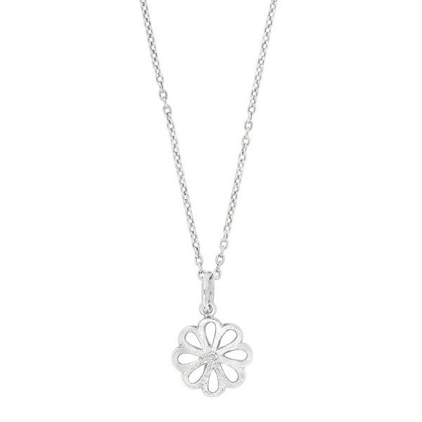 Siersbøl vedhæng i rhodineret sølv med zirkon og blomst