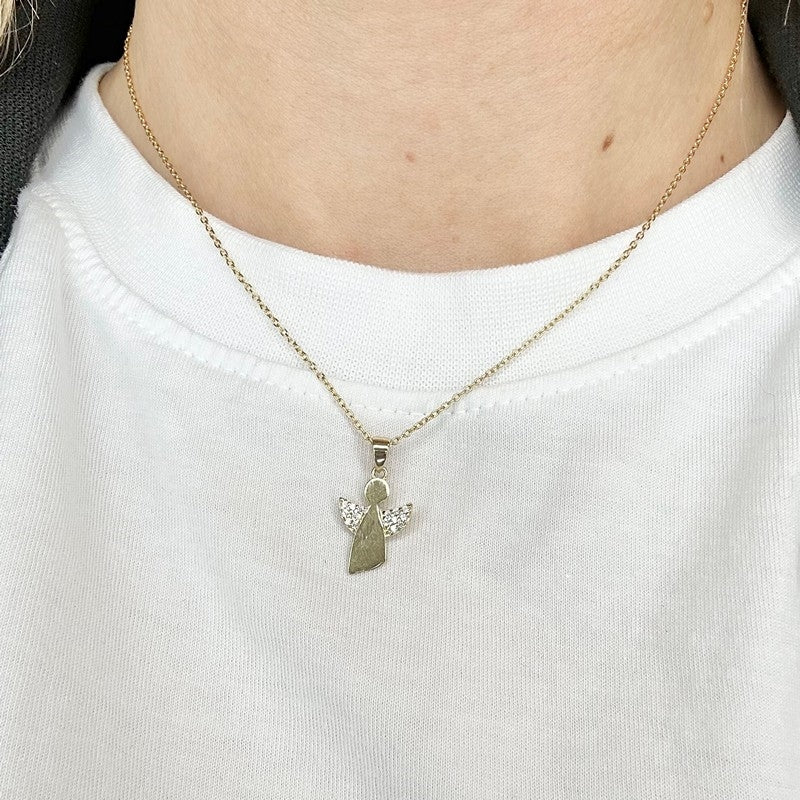 Siersbøl vedhæng i 8 kt guld med skytsengel og zirkonia