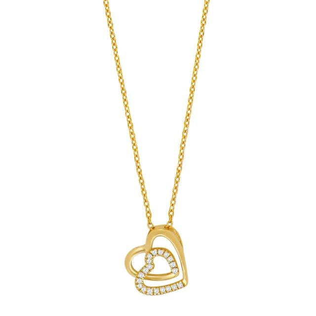Siersbøl vedhæng i 8 kt guld med dobbelt hjerte og zirkonia