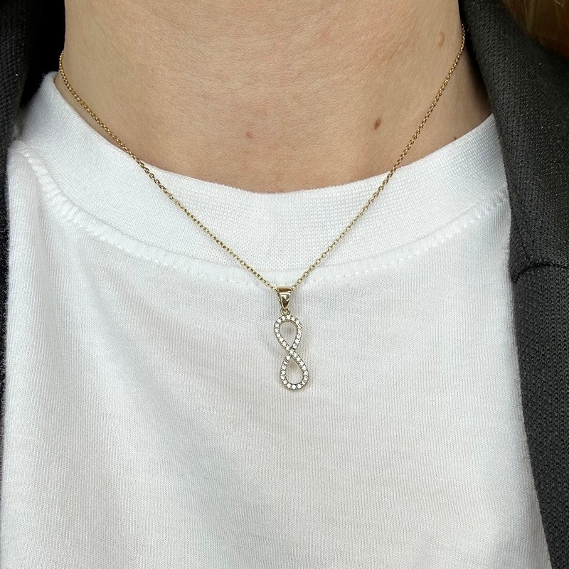 Nordahl Andersen halskæde i 8 kt guld med uendelighedstegn og zirkonia 42+3 cm