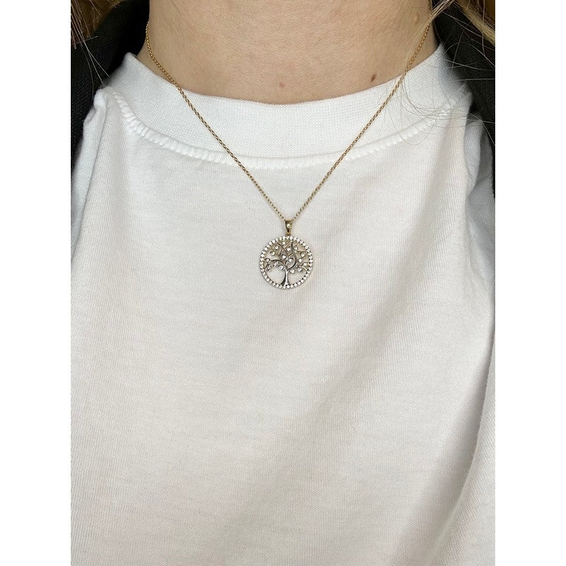 Siersbøl vedhæng i 8 kt guld med livets træ og zirkoner