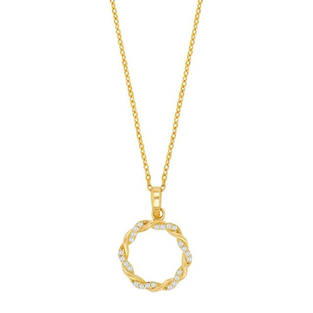 Siersbøl vedhæng i 8 kt guld med zirkonia og cirkel-design, inkl. kæde 42+3 cm
