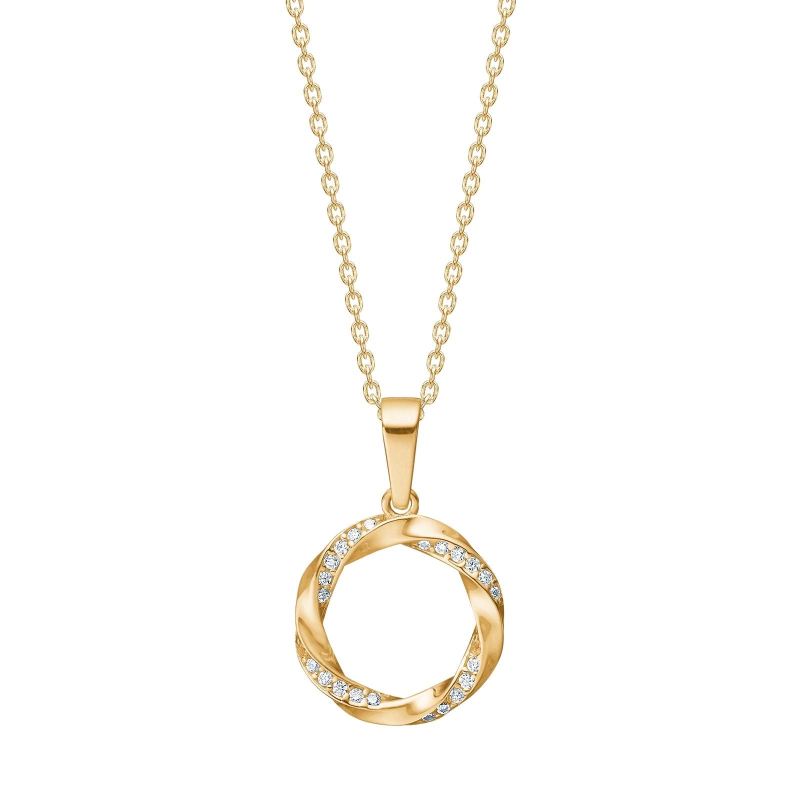 Siersbøl vedhæng i 8 karat guld med bølget cirkeldesign og kubiske zirkonia.