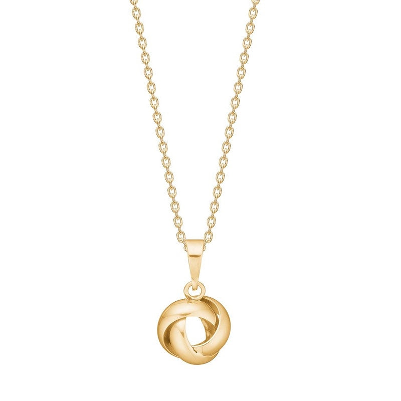 Siersbøl vedhæng med knude i 8 karat guld med organisk form og forgyldt kæde 42+3 cm.