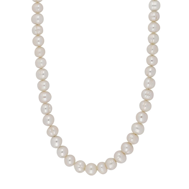 Ferskvandsperlehalskæde fra Siersbøl med rhodineret sølvlås i 42-45 cm længde.