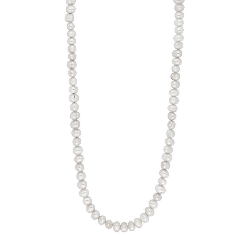 Son of Noa halskæde med hvide ferskvandsperler og stållås 55 cm