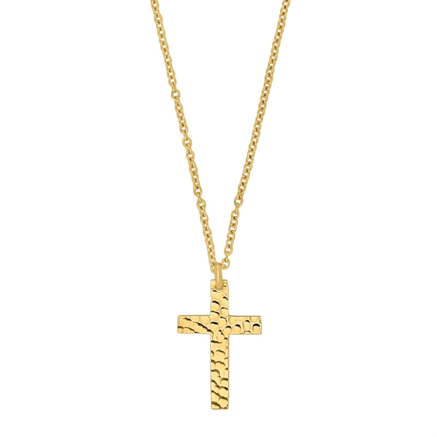 Son of Noa halskæde i IP forgyldt stål med hamret korsvedhæng