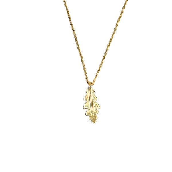 Scrouples halskæde med bladvedhæng i 8 kt guld og zirkoner 42+4 cm