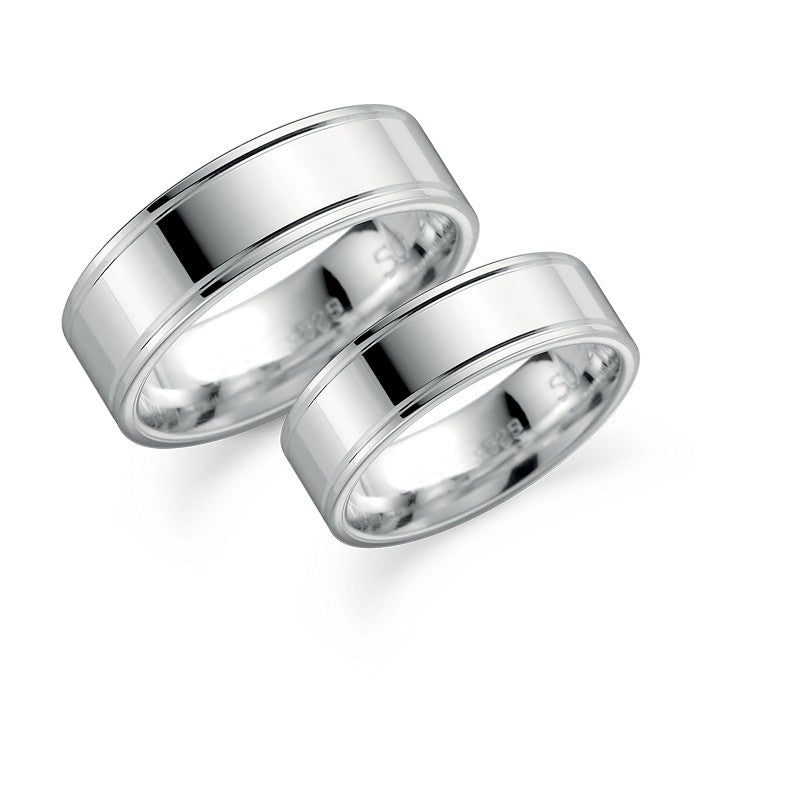 Unikke Aagaard vielsesringe i blankpoleret sølv med linjer, 7 mm