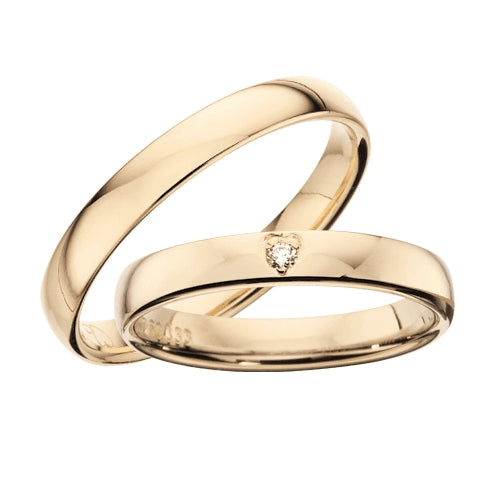 Klassiske Scrouples vielsesringe i 8 eller 14 karat guld med 0,02 ct diamanter, 3,5 mm