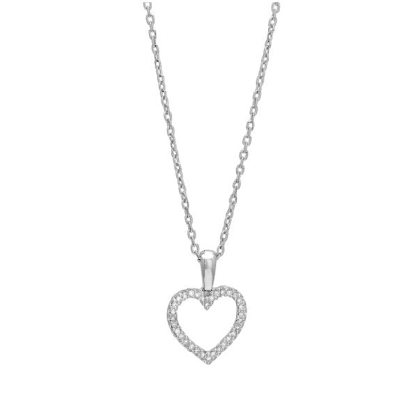 Siersbøl hjertevedhæng i 14 kt hvidguld med 0,09 ct diamanter og sølvkæde 42+3 cm